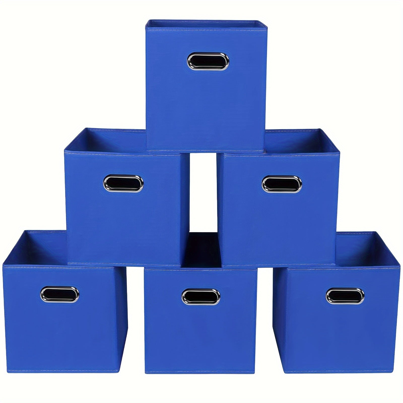 Juego de 6 cestas de tela plegables con asas en diseño de cubo en negro, azul y crema