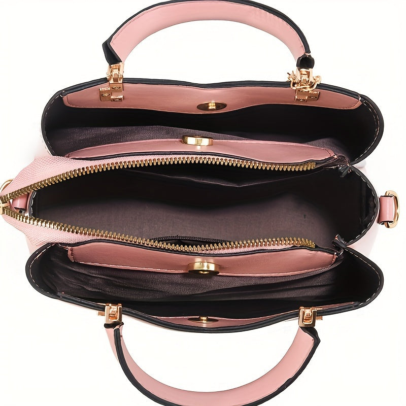 Ish yoki tasodifiy foydalanish uchun rangli blok dizayni bilan zamonaviy ayollar uchun katta sig'imli PU to'plam sumkasi.