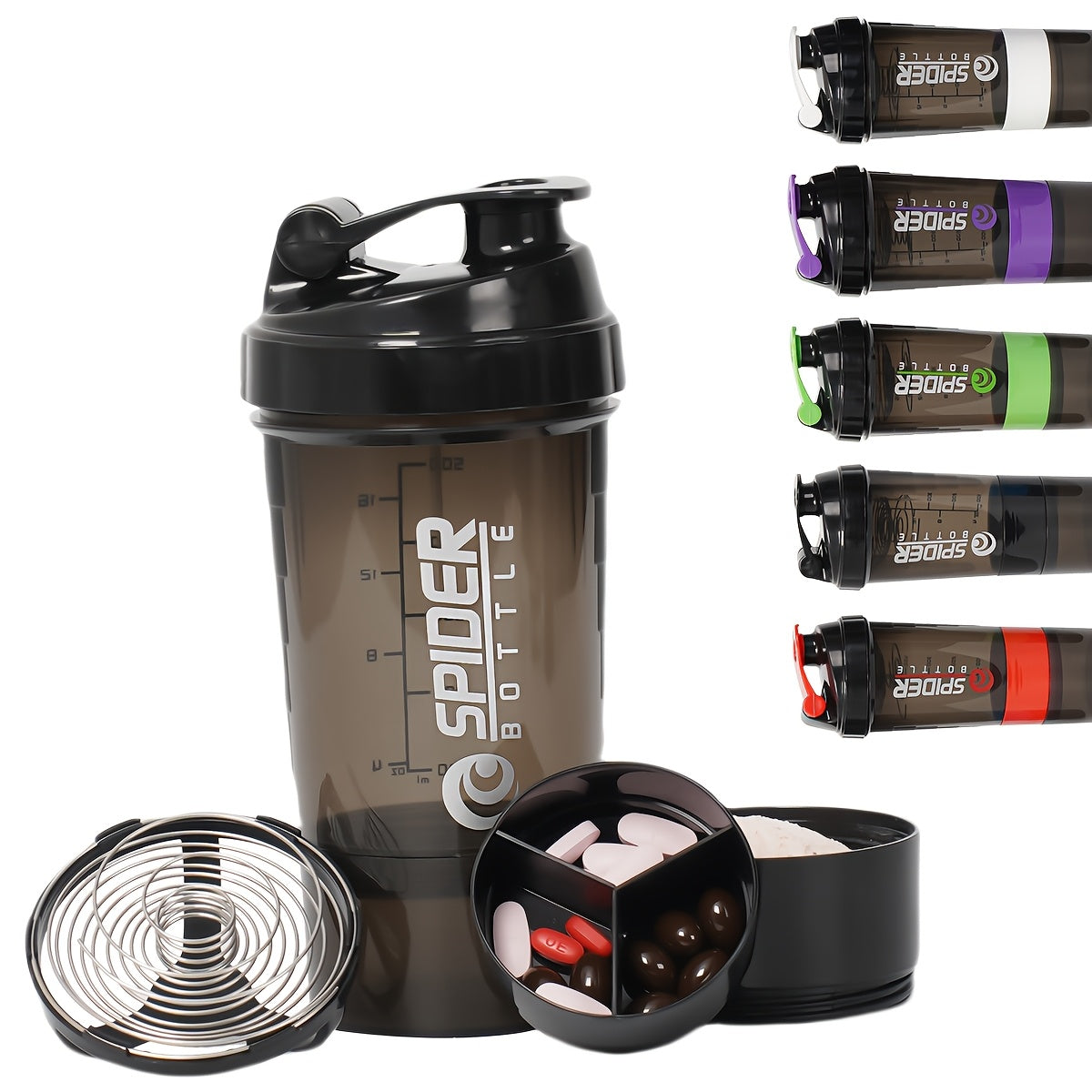 500ml Protein Shaker Bottle with Layered Storage Leak-Proof Mixing Ball for Gym and Outdoor Activities