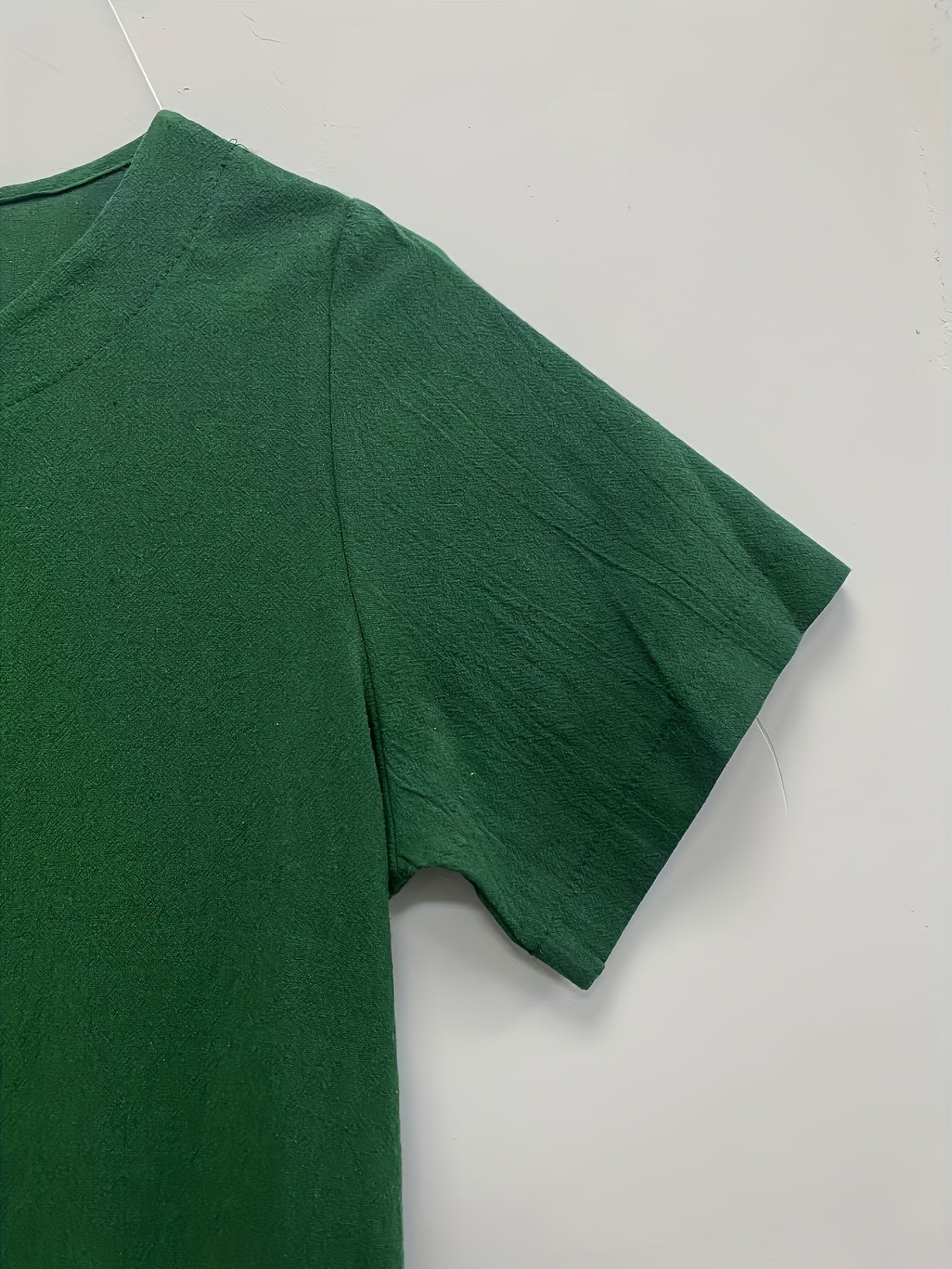 Plus Size Linen Short Sleeve Printed Casual Women's Shirt