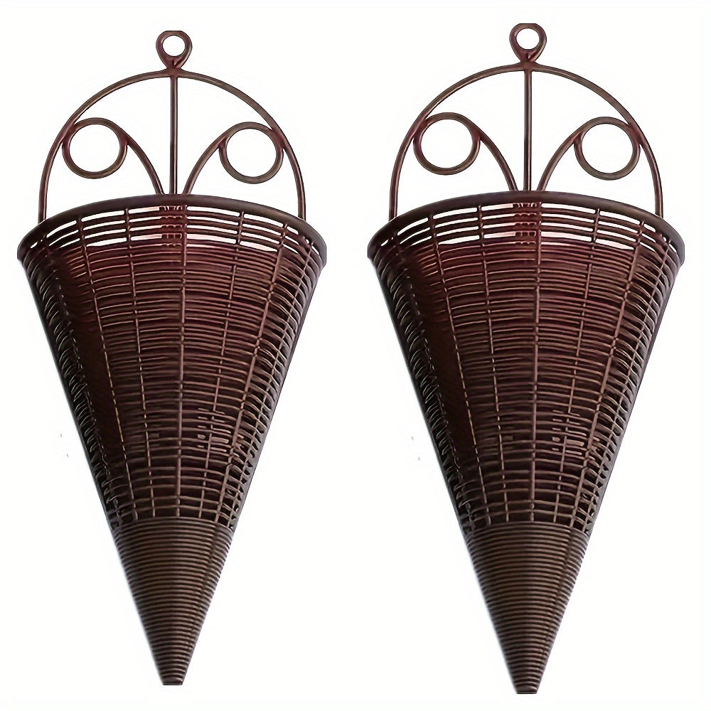Set of 2/4 Woven Rattan Wall Flower Baskets with Triangle Wall Art Indoor Decor