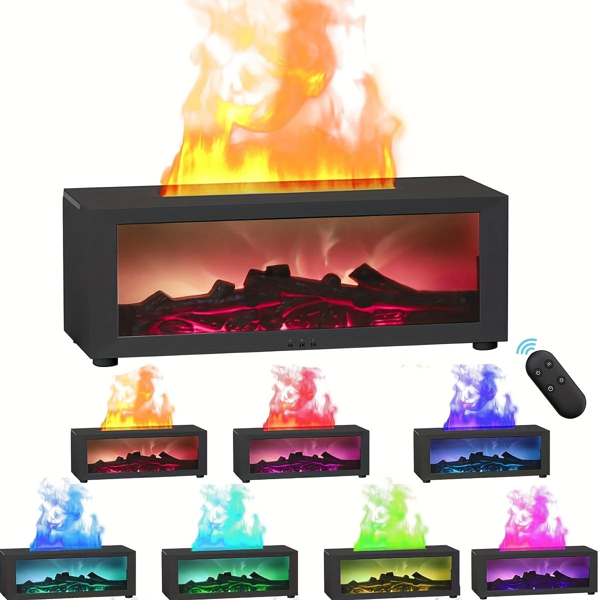 USB Flame Aromatherapy Humidifier with 7 Color LEDs, Remote, Timer, 150ml