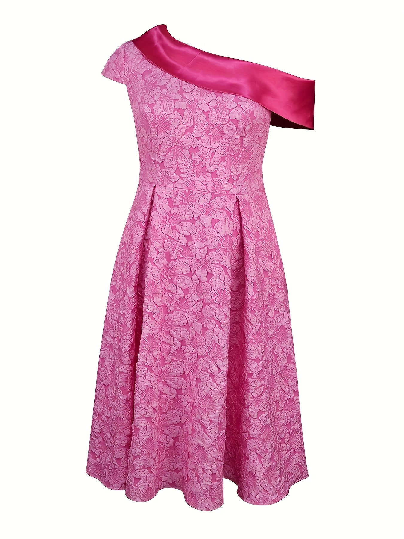 Women's Floral Print A-Line Party Dress with One-Shoulder Neckline and Flared Hem