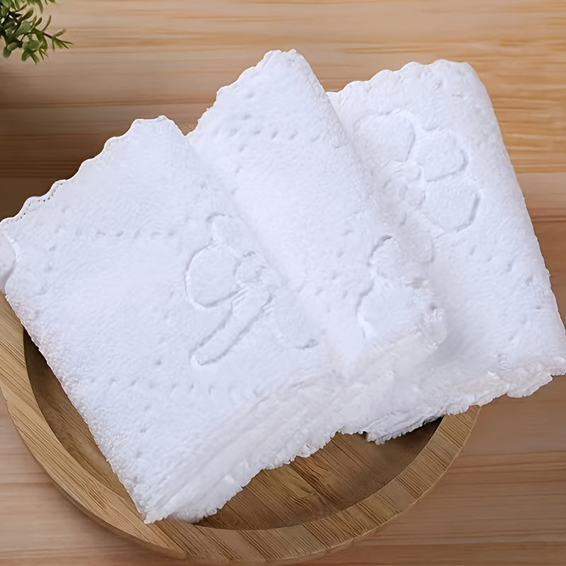 300 White Microfiber Towels with Flower Embossed Washcloths for Cleaning and Bathroom