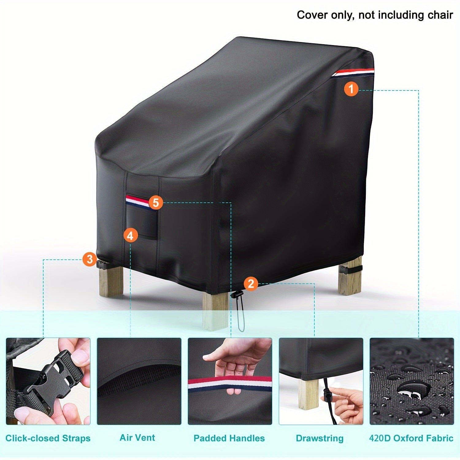 Heavy Duty Outdoor Patio Adirondack Chair Cover Black 32x34x36 Inches Waterproof Dustproof