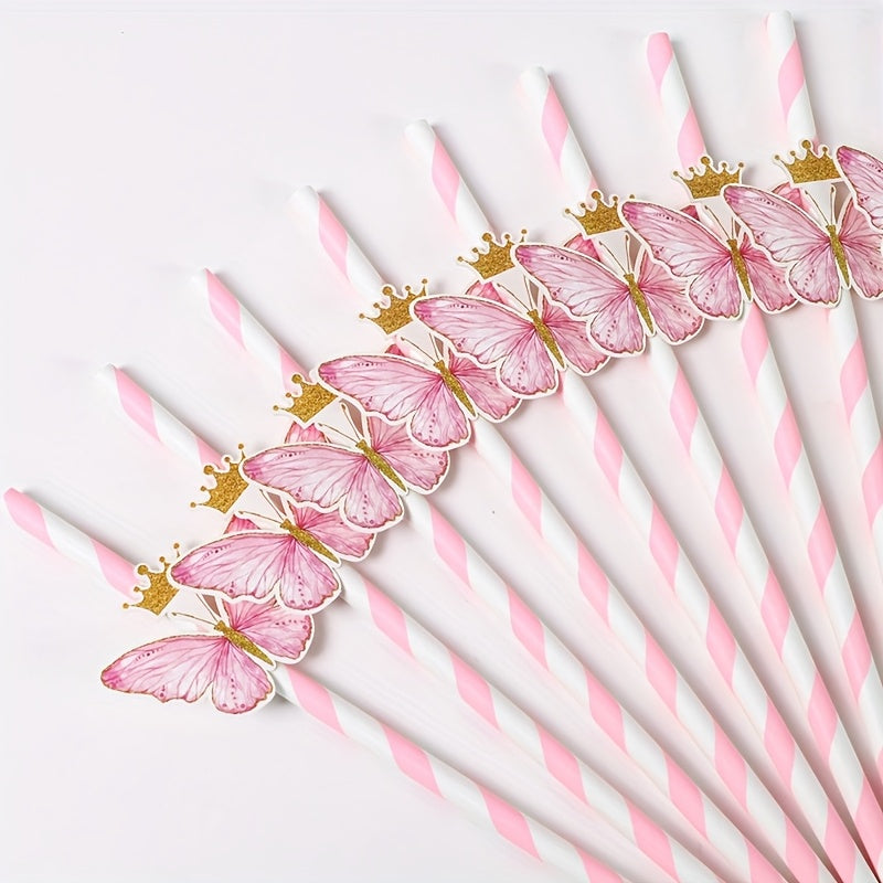 Pink Butterfly Paper Straws for Children's Parties and Celebrations 20 Pack