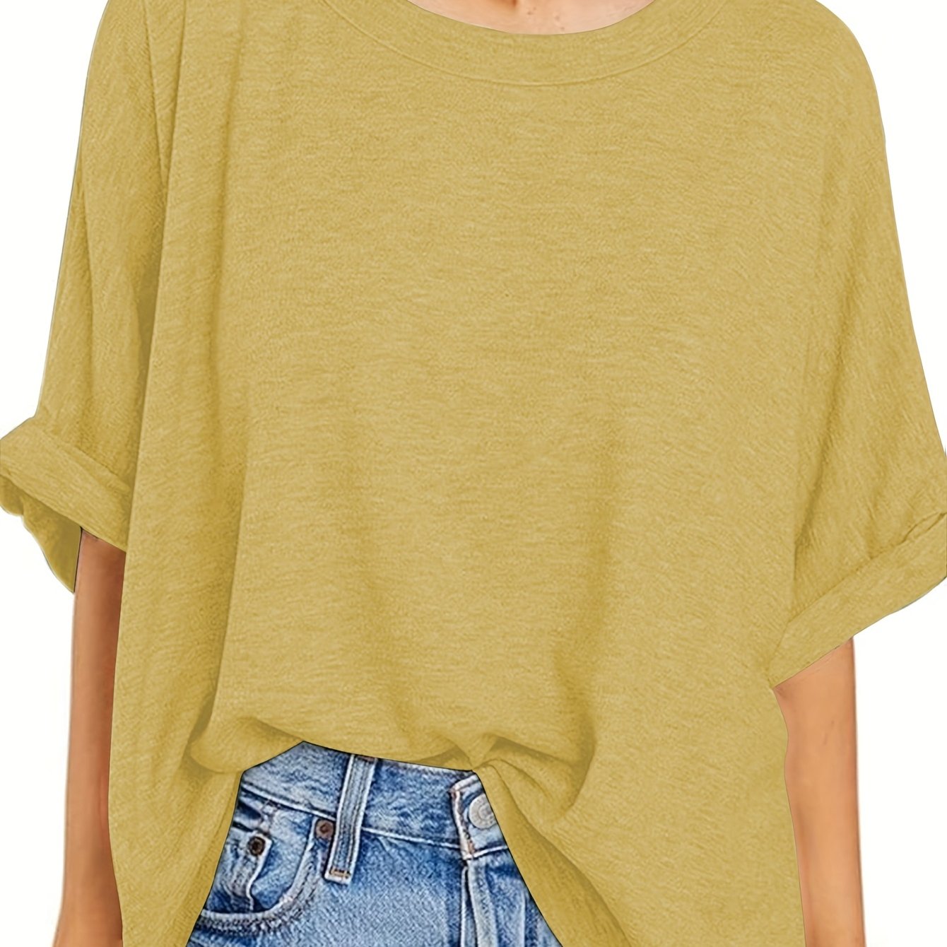 Plus Size Black Loose Fit Women'S T-Shirt Casual Short Sleeve Top