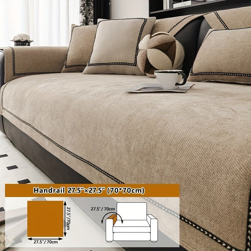 Chenille Sofa Cover with Lace Trim Non-Slip All-Season Furniture Protector Machine Washable