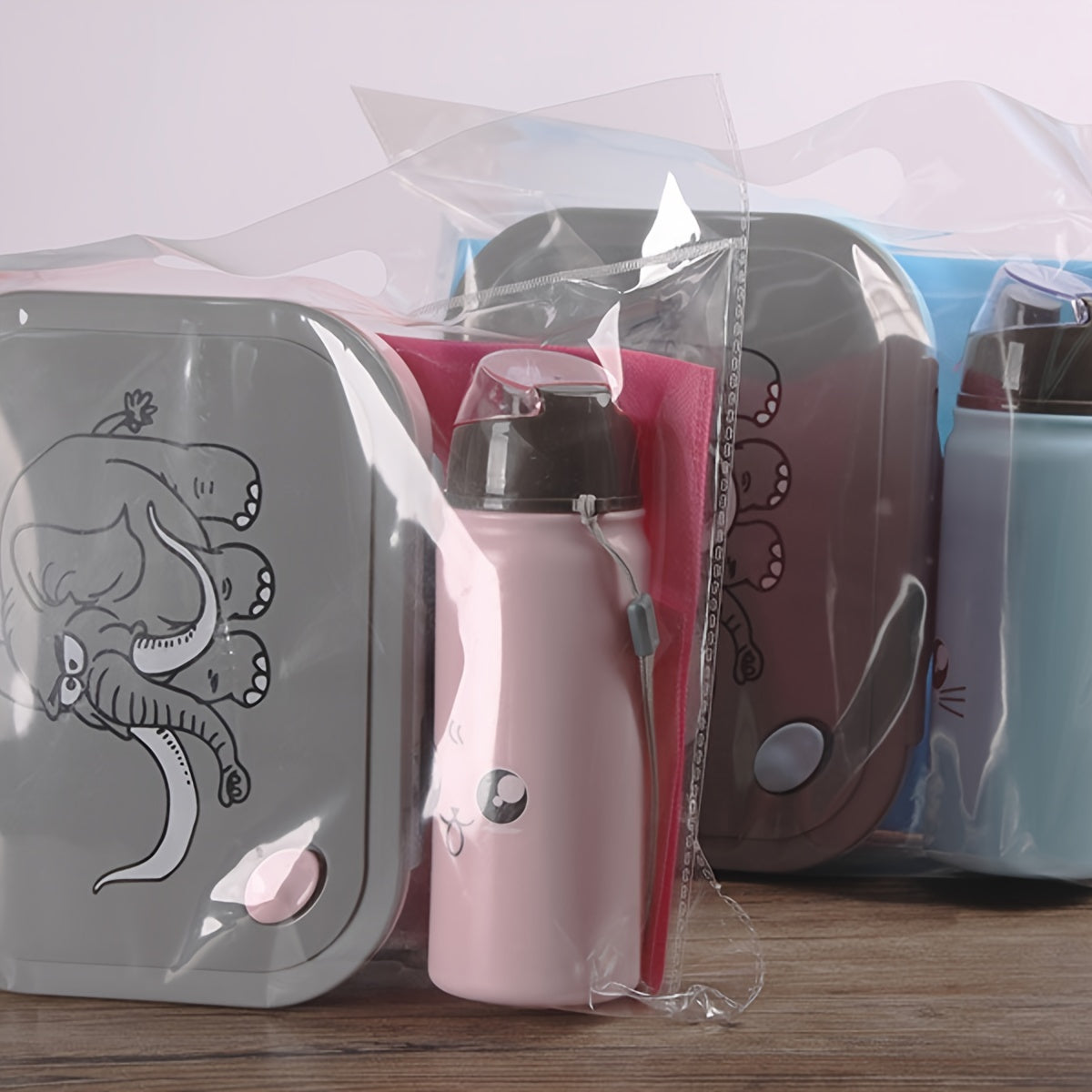 Elephant Theme Portable Bento Lunch Box Set With 400ml Water Bottle And Spoon