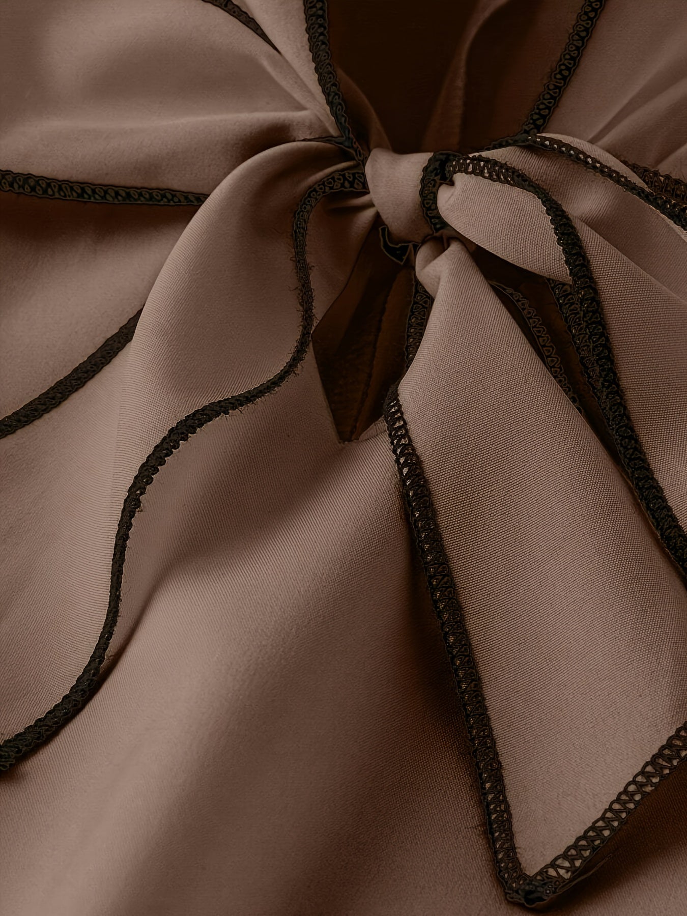 Plus Size Elegant High Neck Blouse with Contrast Binding Solid Woven Polyester Spandex