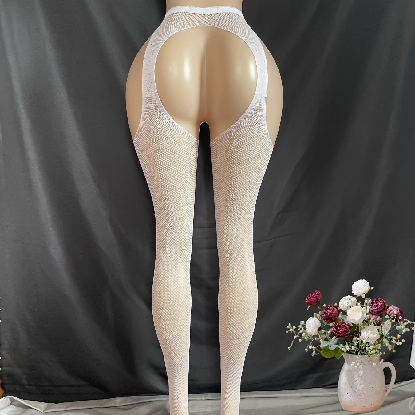 Women's High-Waisted Elastic Seamless White Pantyhose with Crystal Embellishments