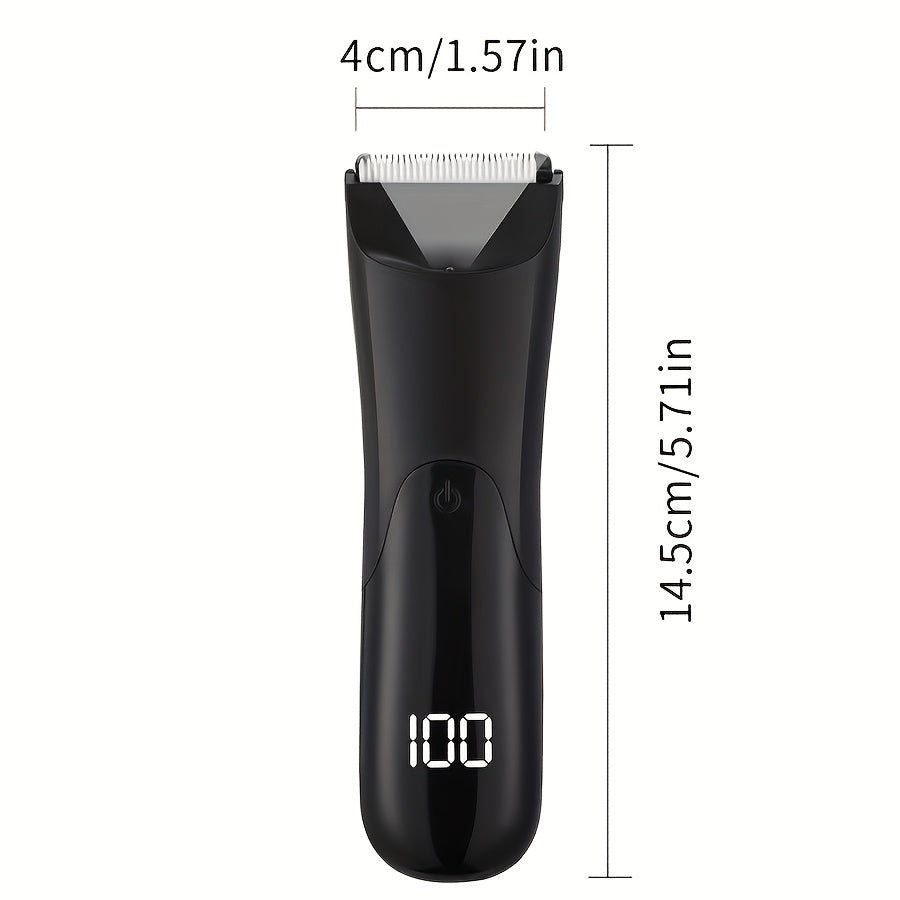 Men's Body Hair Trimmer Wet Dry Electric USB Rechargeable with Ceramic Blade and LED Light
