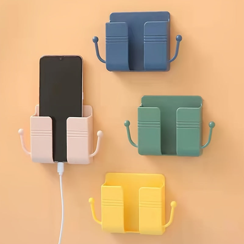 Soporte de pared rosa para teléfono y mando a distancia con almacenamiento de múltiples compartimentos