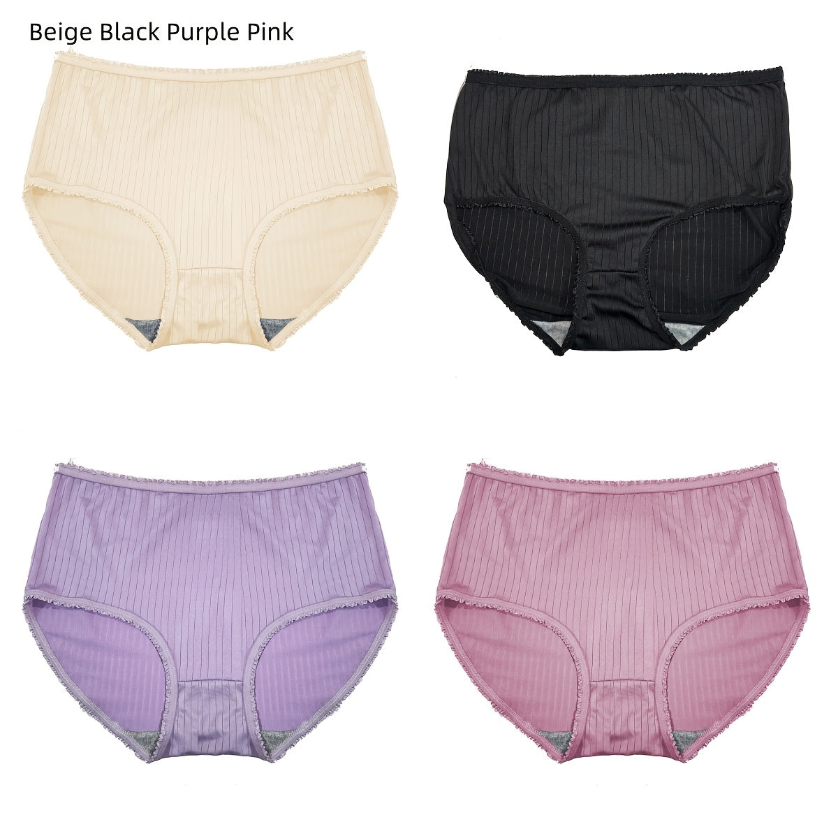 Set of 4 Women's High Waist Breathable Cotton-Polyester Underwear