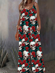 Women’s Floral Print Jumpsuit Polyester Spandex Crew Neck All Seasons