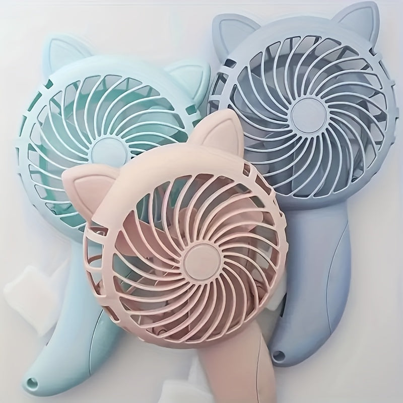 Mini Silicone Cat Ear Hand Fan Portable Manual No Battery Travel Cooling Accessory