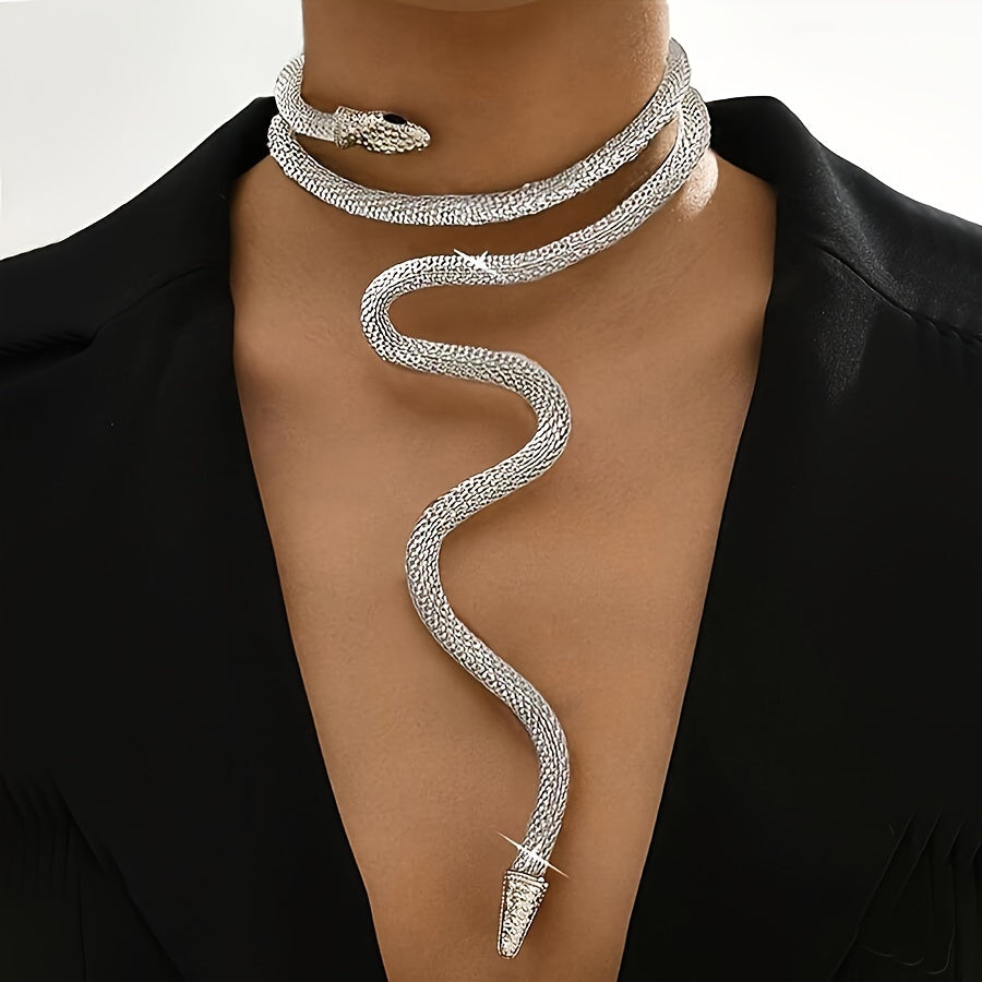 Винтажное готическое ожерелье в форме змеи из сетчатой цепочки - стильно регулируемое, изготовлено из сплава. Идеально подходит как для повседневной носки, так и для вечеринок, добавляя изысканность любому наряду.