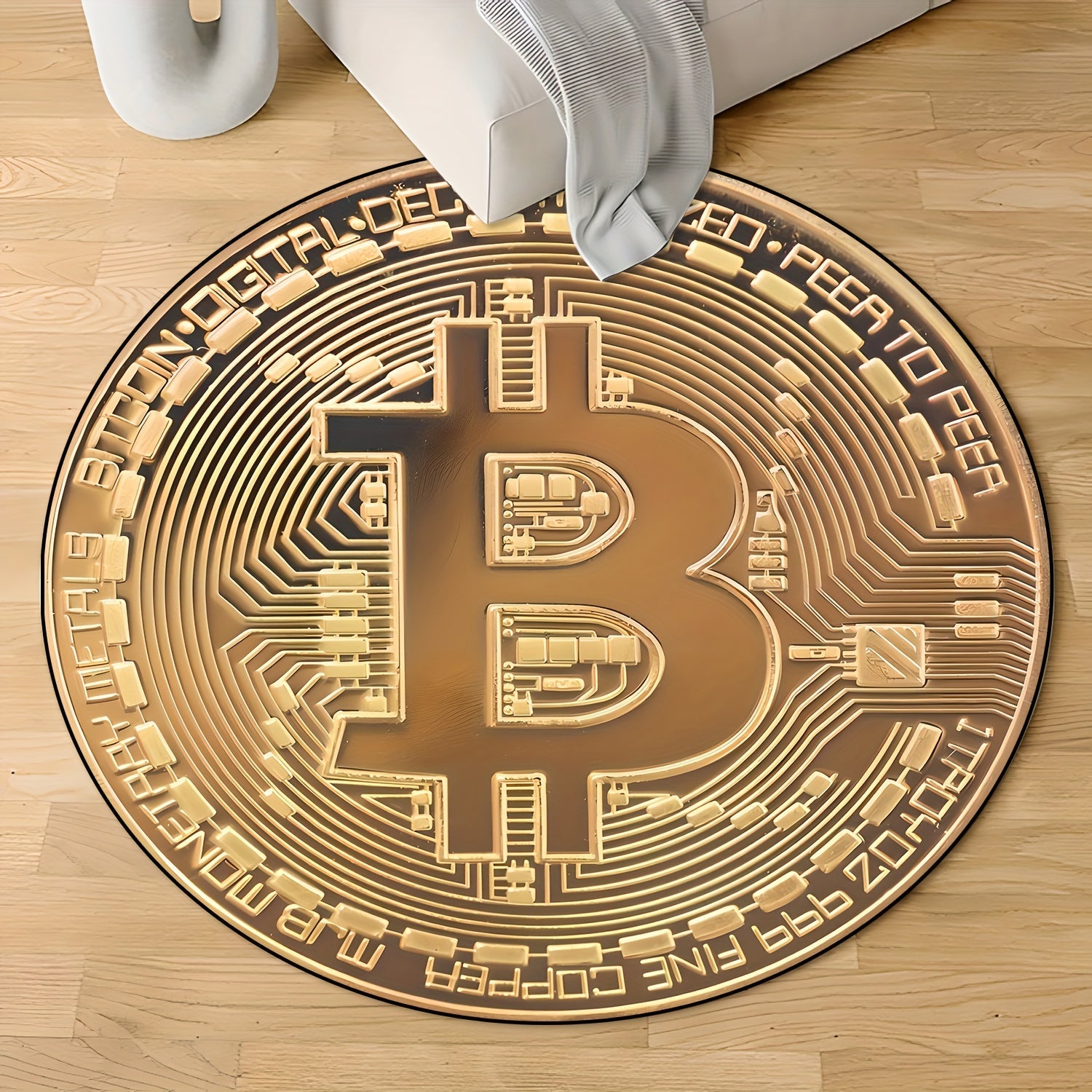 Bitcoin Pattern Round Rug, Yoqimli qarshilik, Uy bezaklari, 1ta