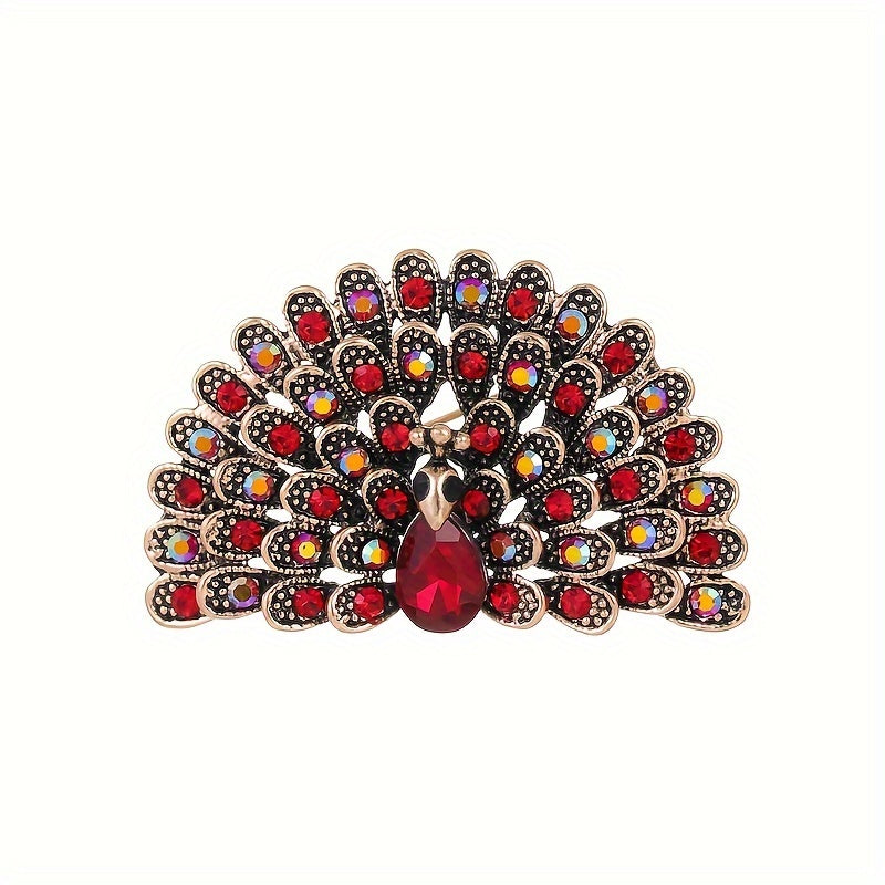 Broche de pluma de pavo real antigua con diamantes para mujeres, joyería elegante