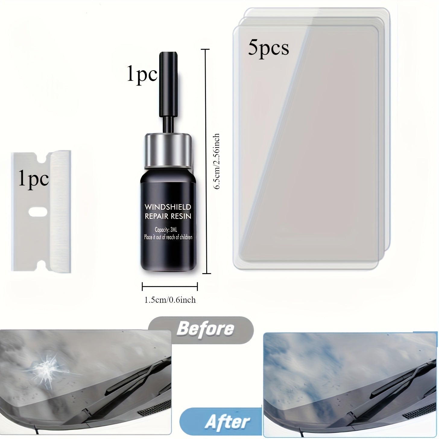 Car Windshield Repair Kit for Chips and Cracks Auto Glass Fix