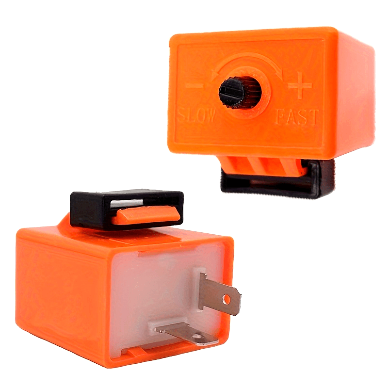 Relé de motocicleta LED ajustable de 2 pines, duradero, con terminales de ABS naranja y negro