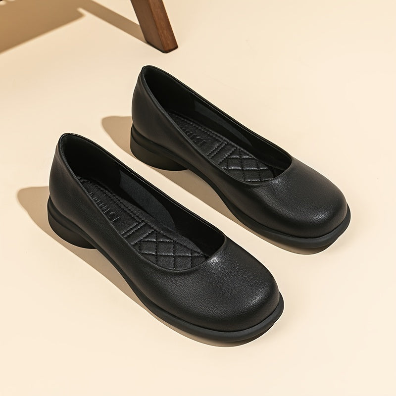 Zapatos planos negros para mujer con slip-on para trabajo, ligeros, de microfibra y suela de goma para todas las estaciones