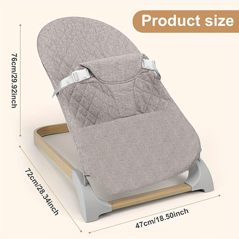 Baby Bouncer Seat for Kids Khaki with Wood-Look Base Steel Frame Assembly Needed