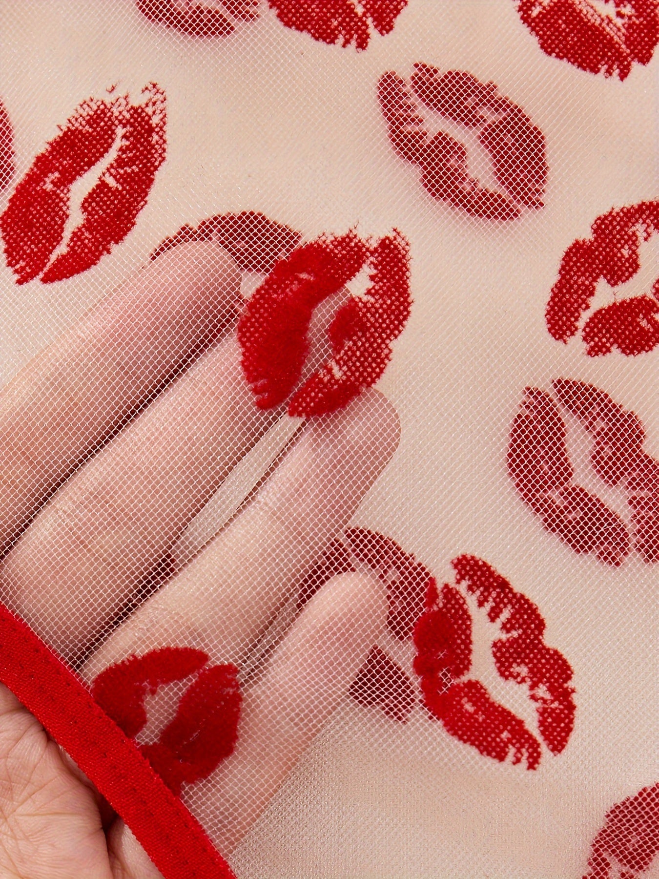 Women's Red Lip Print Bodysuit with Open Crotch