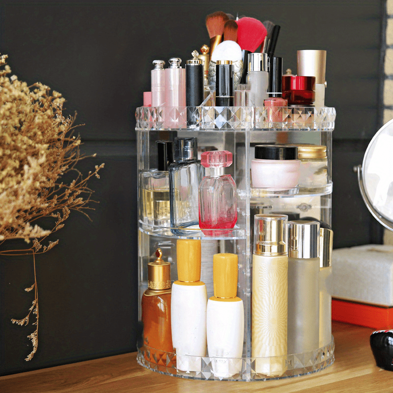 360 Degree Rotatable Acrylic Cosmetic Storage Rack Large Capacity for Makeup Brushes
