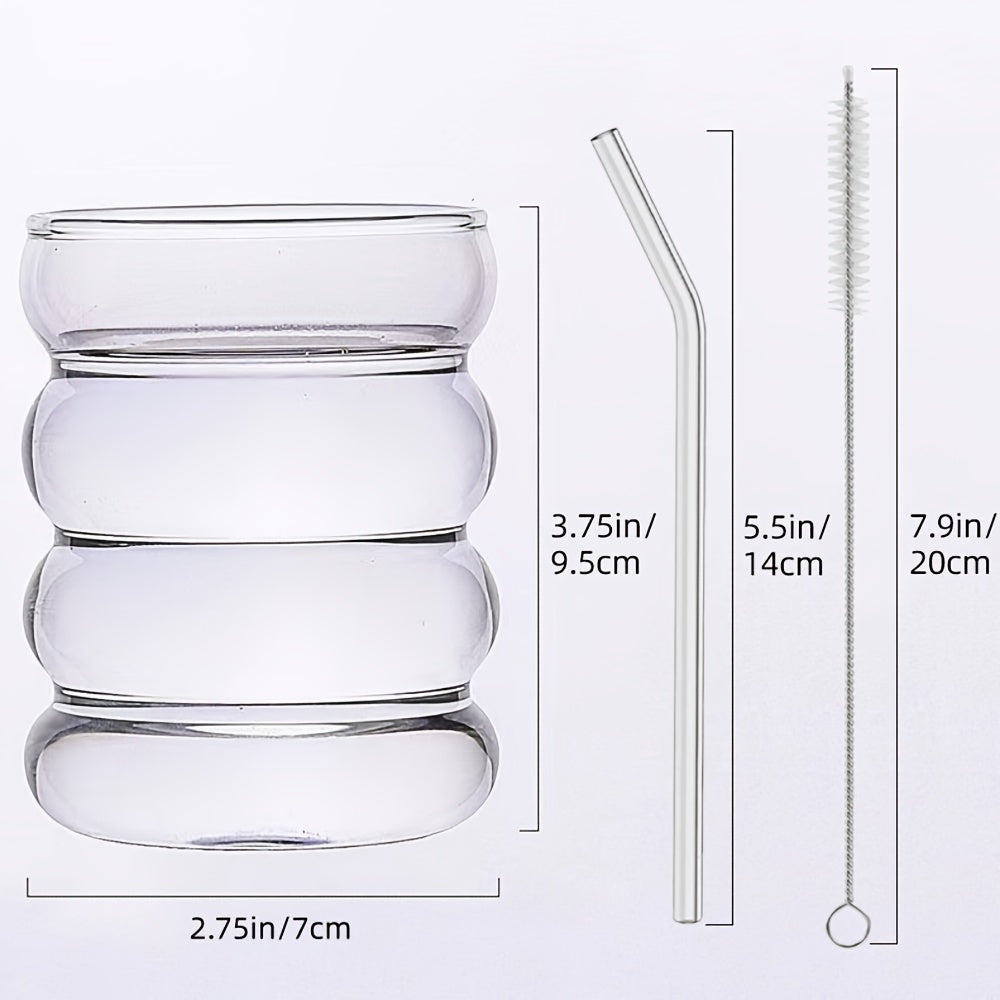 Set of 2 12oz Glass Cups with New Wave Design in Pearl Box for Coffee Juice Wine