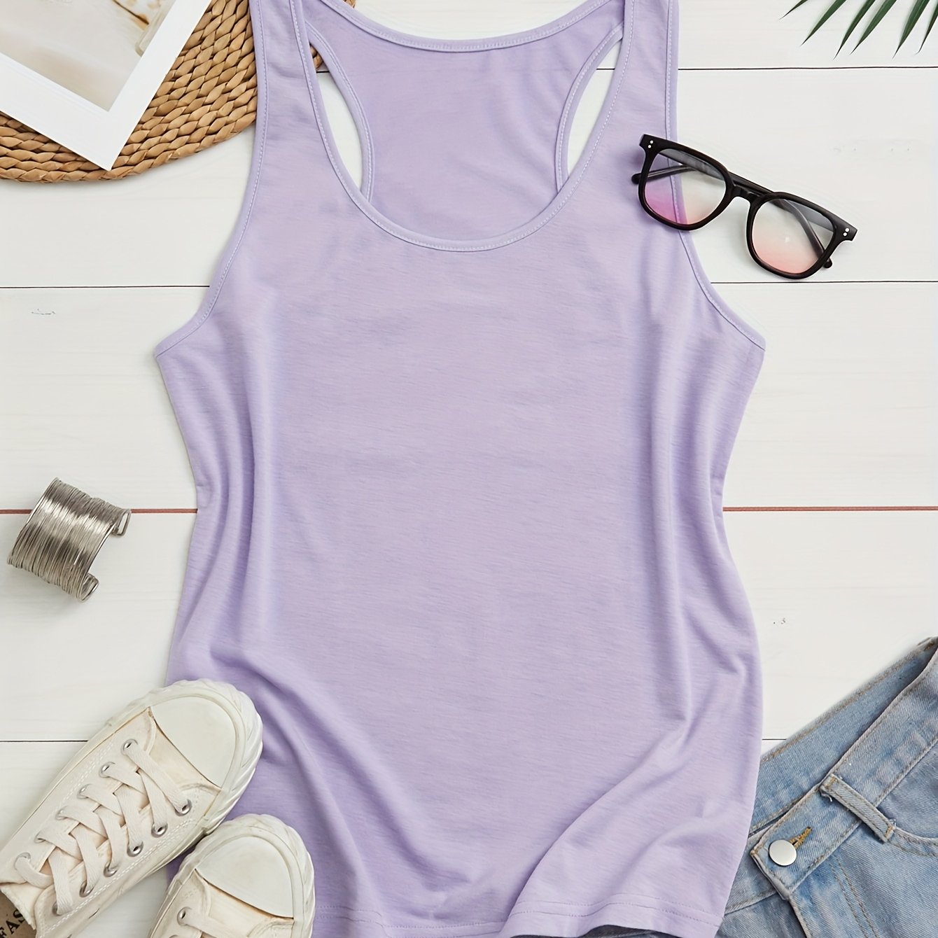Women's Plus Size Lavender Off-Shoulder Tank Top Breathable Sleeveless Workout