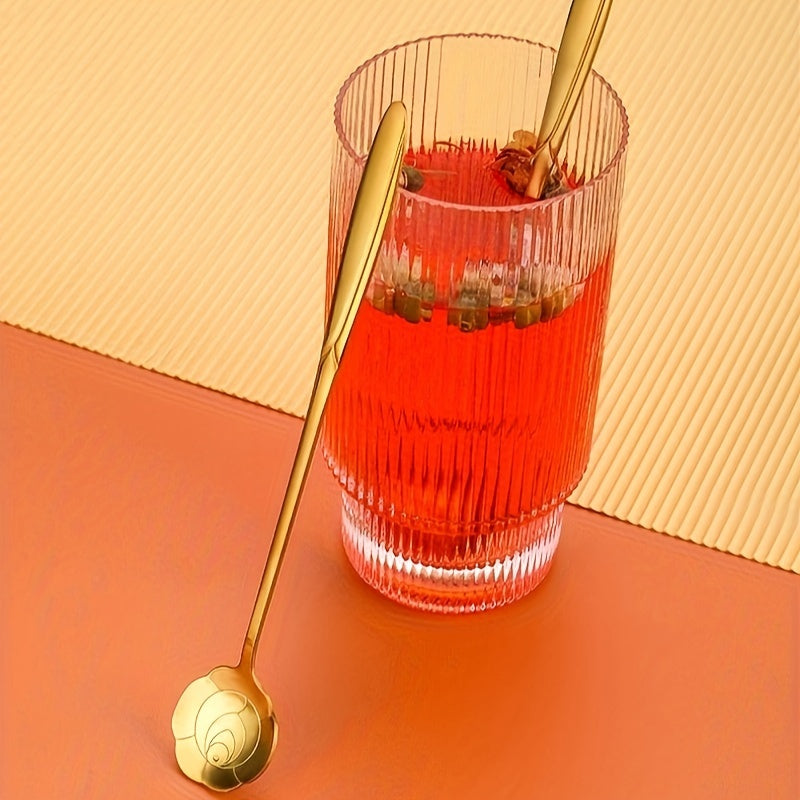 Stainless Steel Coffee and Tea Spoon with Gold Finish, Long Handle, Espresso and Iced Drink Accessory