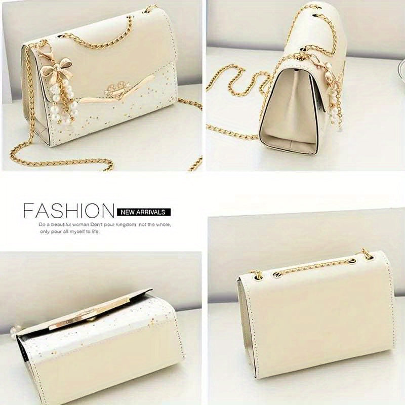 Polka Dot PU Crossbody Bag with Tassel Charm Magnetic Closure Removable Strap for Women