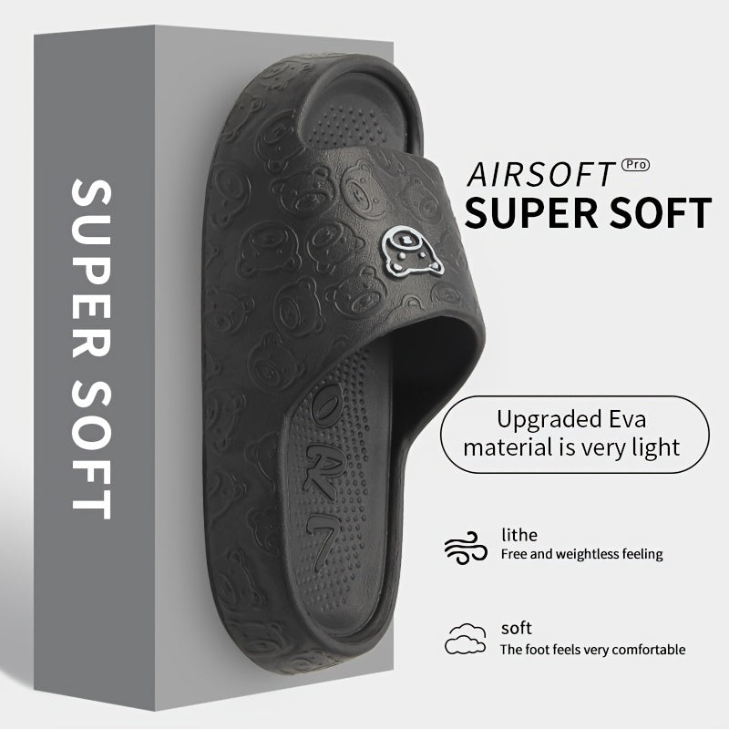 Women's Cartoon Bear Pattern Slip-On Indoor Slides Soft Sole Comfortable House Shoes