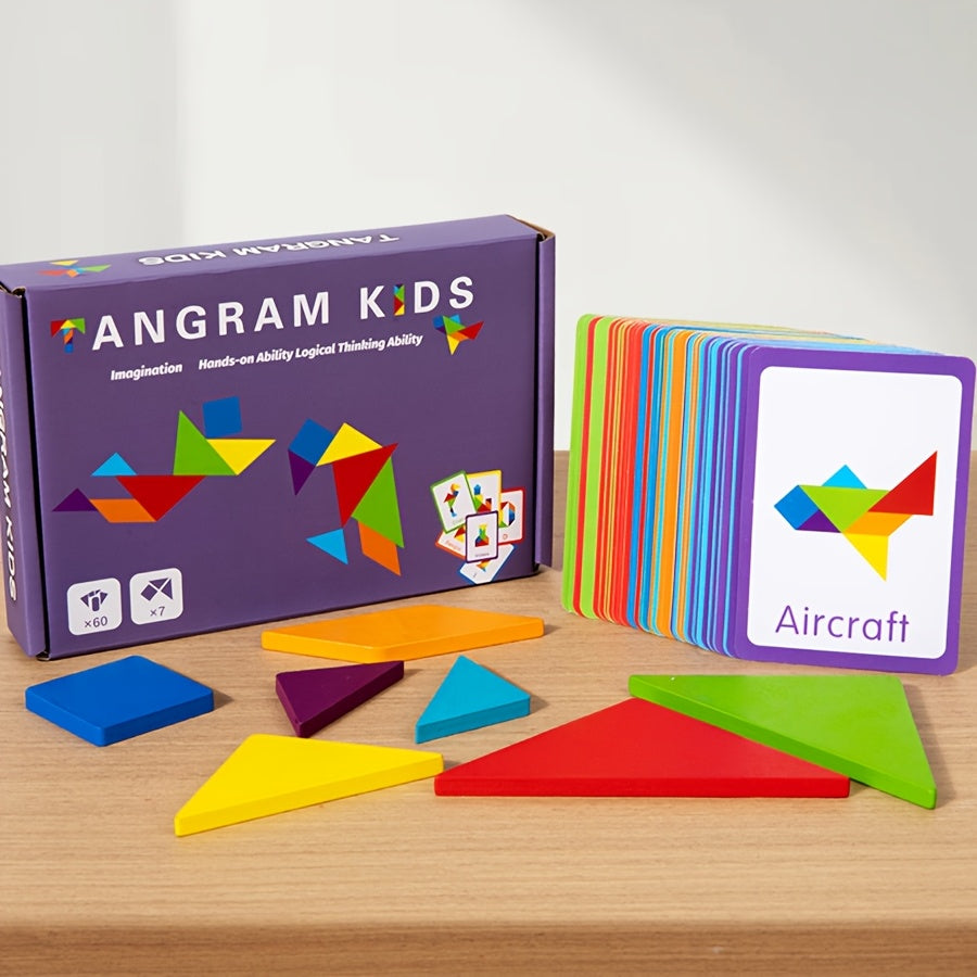 Gran juguete de rompecabezas de tangram de partículas de madera para niños de 3 años en adelante con colores mezclados