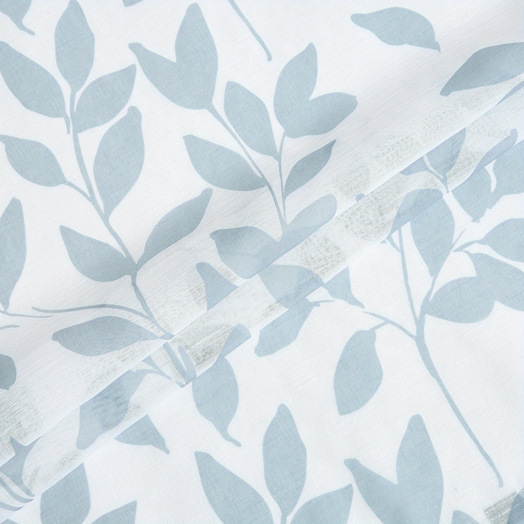White Leaf Print Linen Sheer Curtains for Bedroom, Living Room, Office