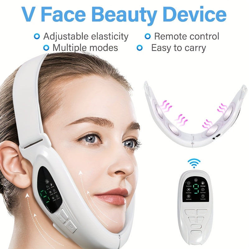 Facial Slimming Device with Remote Control and USB Port, Rechargeable Battery, 6 Accessories