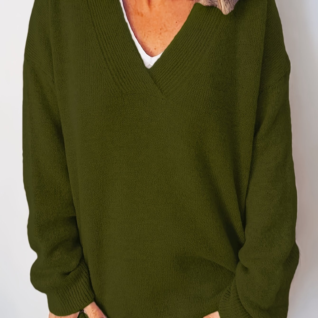 Plus Size Women's Navy Blue V-Neck Sweater Cozy Fall Winter Pullover