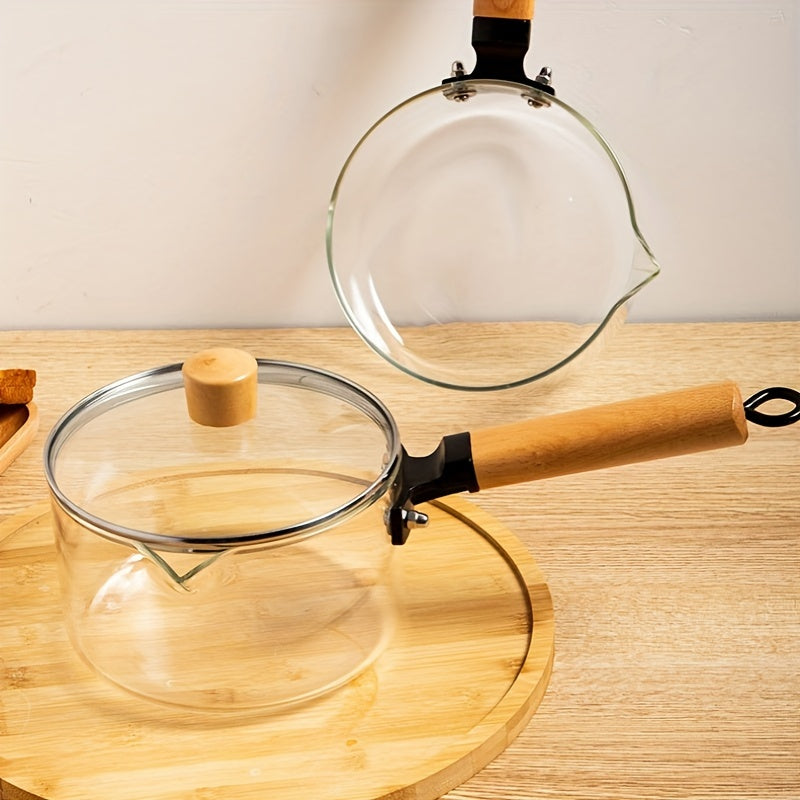 Patterned Glass Saucepan 1.5L with Lid Handle Heat-Resistant for Stovetop Cooking