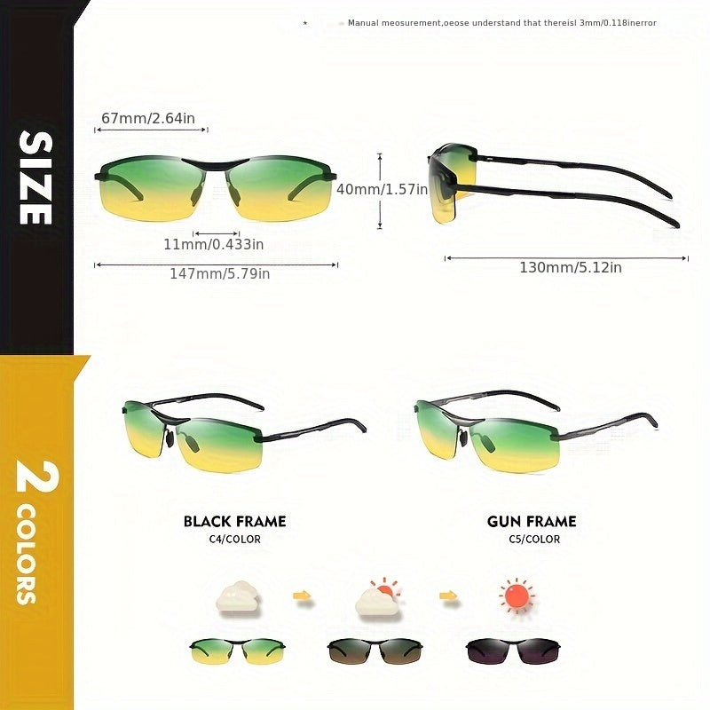 Unisex Polarized Photochromic Glasses UV400 Protection for Day and Night Use