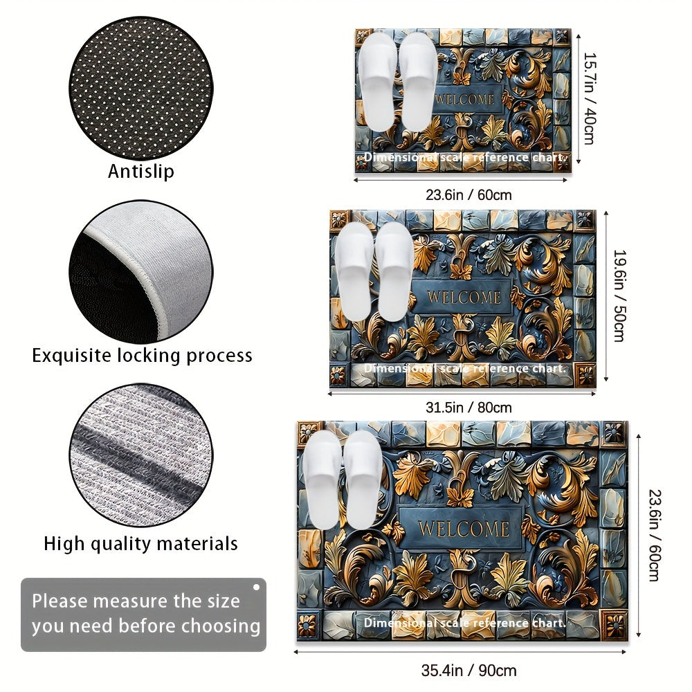 3D Stone Design Welcome Doormat Polyester Non-Slip Indoor Outdoor Rug