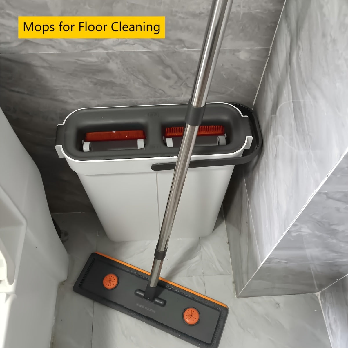 Mopa de exprimido sin manos con escurridor, sistema de cubo plano, mango de 360°, almohadillas de microfibra