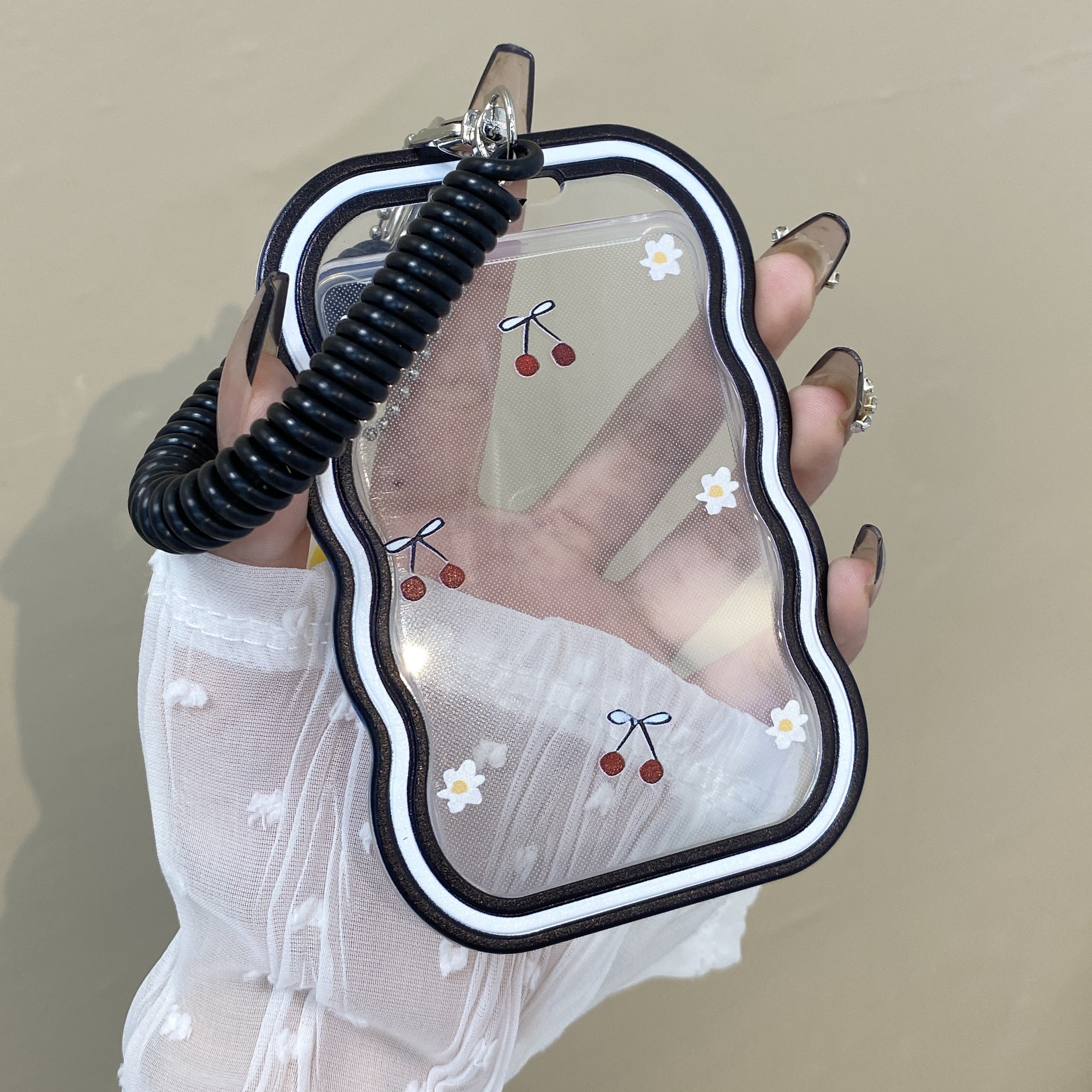 Cherry Blossom TPU Card Holder with Spring Lanyard for Daily Use and Travel