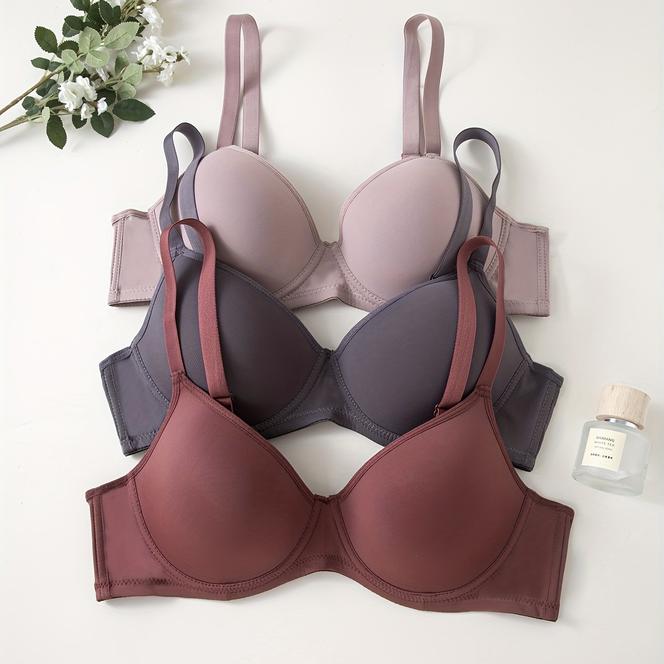 Women's Breathable Cotton Bras Set with Steel Rings for Support