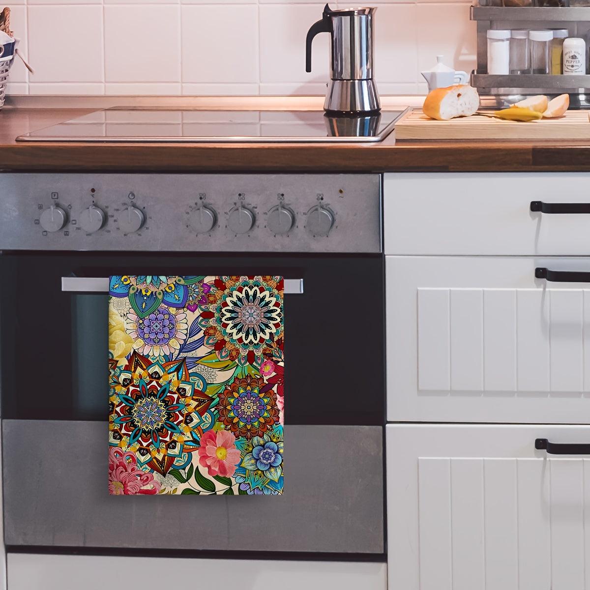 Set of 2 Kitchen Hand Towels Dish Cloths and Scouring Pads for Cleaning and Decor