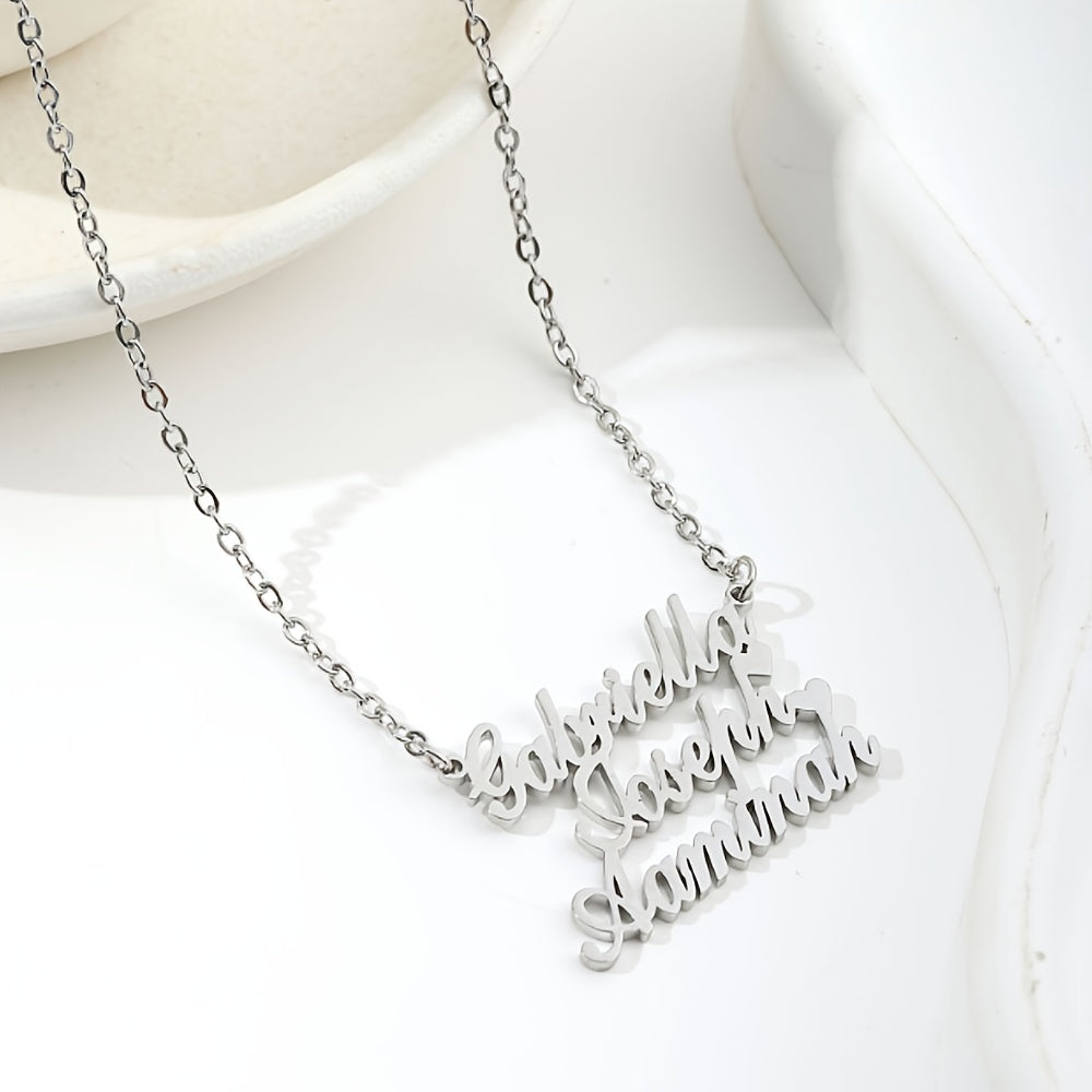 Personalized Stainless Steel Multi-Name Necklace with Custom Family Letter Pendants