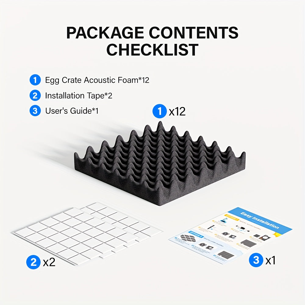 12-штук акустических пенопластовых панелей для звукоизоляции, плитки с дизайном яичной скорлупы для стен и потолков музыкальной студии, черные, белые, серые