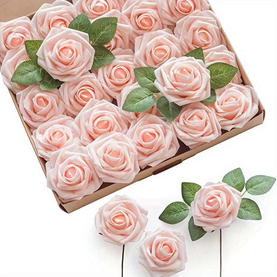 Artificial Roses with Stems 25 Pack for Wedding Bouquets and Home Decor