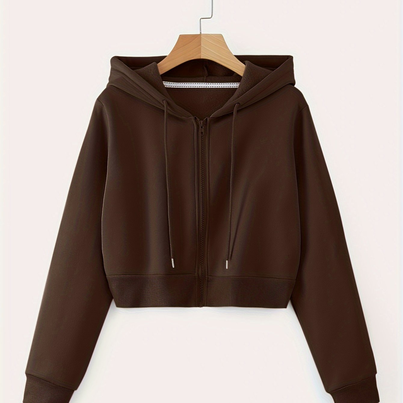 Women's Cropped Hoodie with Drawstring, Long Sleeves, Zipper, Fall and Spring Casual Wear