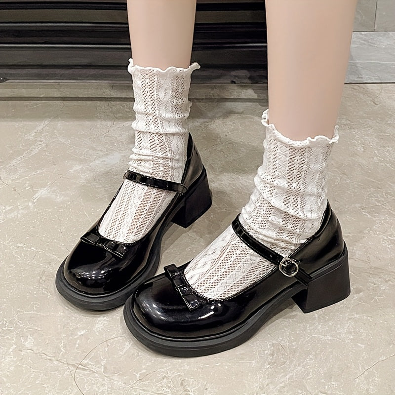 Women's Vintage Mary Jane Flats Synthetic Bow Toe Black Casual Comfort